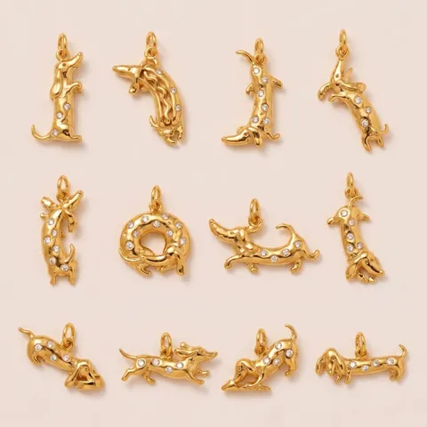 3D Dachshund Puppy Pendant Inlaid Rhinestone Polished Stainless Steel Vintage Dog Charms for DIY Necklace Bracelet Jewelry