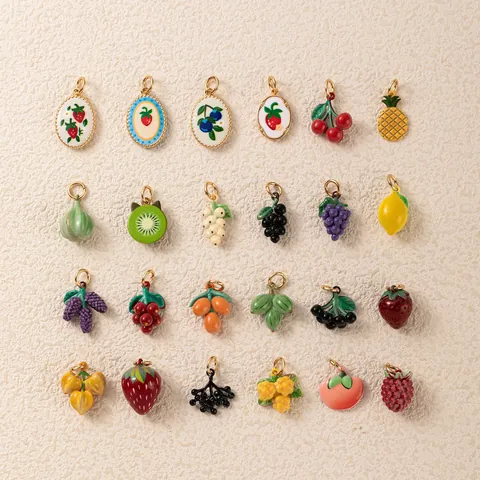 DIY Fruit Charms Sieraden Maken Koper Verguld Emaille Aardbei Druif Ananas Citroen Perzik Kers Hangers Sieraden Accessoires