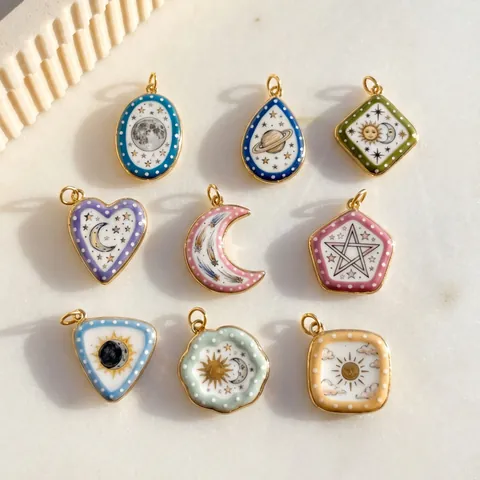 Fairy Tale Celestial Sun Moon Star Animal Enamel Copper Pendant For Women DIY Jewelry Necklace Accessory Gold Plated Decorative Charm