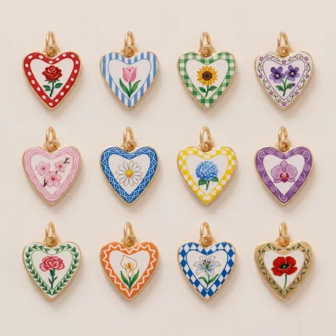 Stainless Steel Heart Shaped Enamel Flower Pendants DIY Jewelry Accessories Rose Tulip Sunflower Pendants Without Chain