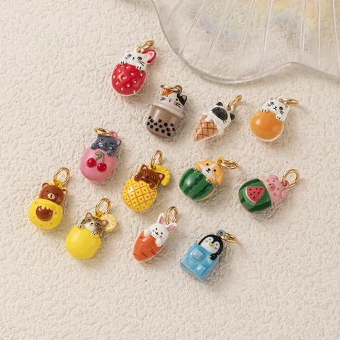 Cute Cartoon Cat Rabbit Bear Animal Fruit Food Enamel Copper Pendants For DIY Necklace Bracelet Jewelry Accessories Women
