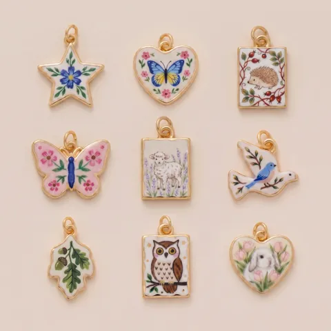Vintage Stainless Steel Pastoral Painted Enamel Animal Pendants For DIY Jewelry Making Butterfly Rabbit Owl Charms Accessories