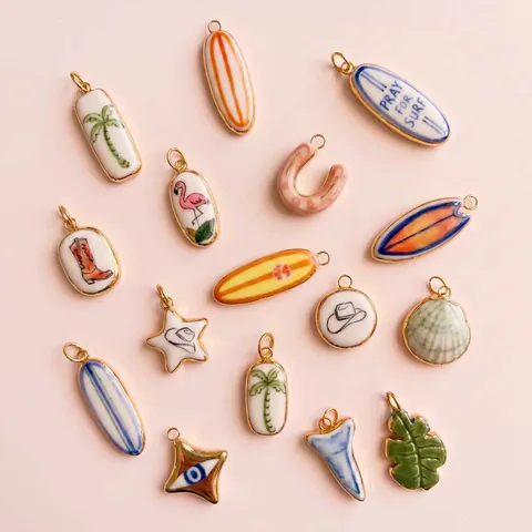 Bohemian Sommer Surfbrett Muschel Palmbaum Emaille Anhänger Edelstahl Halskette Für Damen Strand Tropischer Schmuck Geschenk