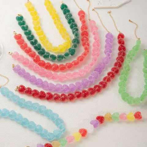 Collar con Colgante de Corazón de Resina Multicolor Lindo Textura de Azúcar Esmerilado Color de Caramelo Joyería para Mujeres Niñas Accesorios Diarios