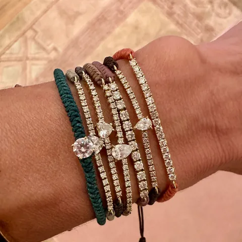 Handgefertigtes Geflochtenes Seil Verstellbares Armband Für Damen Edelstahl Strass Herz Wassertropfen Anhänger Freundschaftsarmband Geschenk