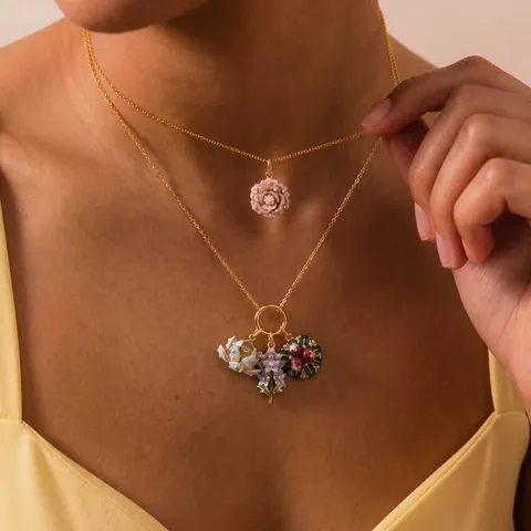 Vintage Copper 3D Floral Pendant Necklace With Artificial Pearl Rhinestone Enamel Drip Oil KC Gold Jewelry Charm For Women