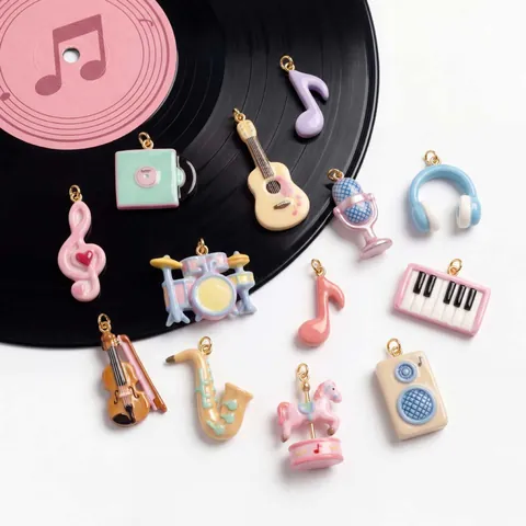 18K Gold Plated Copper Musical Note Instrument Charms Colorful Enamel Music Pendant For DIY Jewelry Making Necklaces Bracelets Accessories