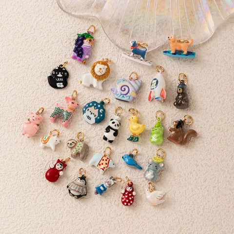 Simpatici Ciondoli Animali Cartone Animato Rame Galvanizzato Gatto Leone Panda Pinguino Charms per Fai da Te Collana Braccialetto Gioielli Accessori Regalo Donna
