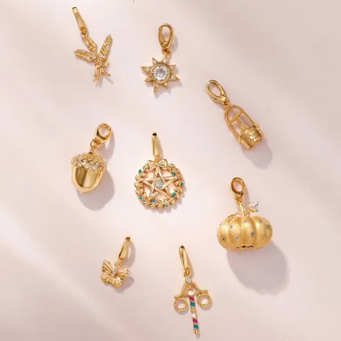Vintage Stainless Steel Rhinestone Inlaid Pendant Wheat Butterfly Scepter DIY Charms Gold Plated Geometric Necklace Findings For Women Jewelry