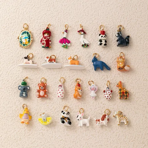 Cute Cartoon Animal Pendant Copper Enamel Drip Oil Charms Panda Dog Cat For Women DIY Necklace Accessories Jewelry Making Gift