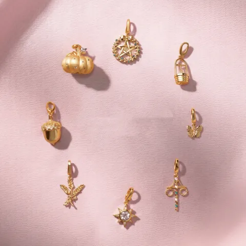 Vintage Stainless Steel Rhinestone Inlaid Pendant Wheat Butterfly Scepter DIY Charms Gold Plated Geometric Necklace Findings For Women Jewelry