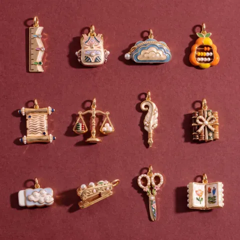 Vintage Copper Stationery Pendants Enamel Artificial Pearl Ruler Book Shape DIY Necklace Bracelet Accessory Preppy Jewelry For Women