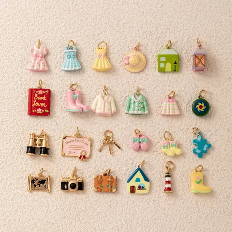 Pastoral Style Copper Enamel DIY Charm Pendant House Book Camera Shape For Necklace Bracelet Jewelry Making Accessories