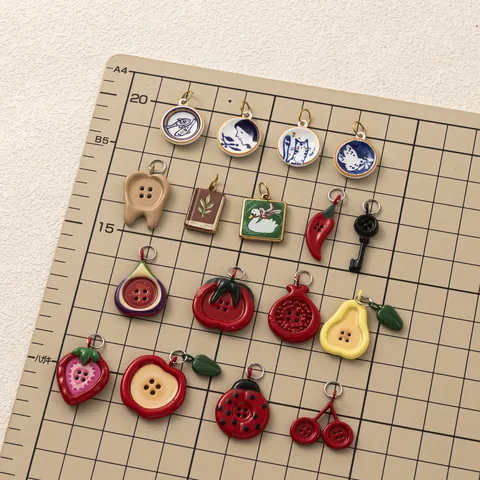 Stainless Steel Fruit Vegetable Button Charms For Jewelry Making DIY 18K Gold Plated Enamel Animal Food Pendants For Necklace