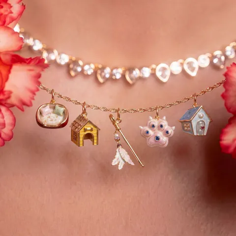 Pet Theme Enamel Copper Pendants Cute Cat House Fish Bone Paw Charms With Artificial Pearl Rhinestone For Necklace Bracelet Jewelry Making