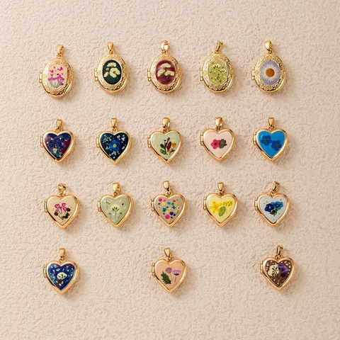 Medaglione Pastorale Vintage Pendente Cuore Ovale Apribile Rame Placcato Oro DIY Charms Ciondoli Floreali Botanici per Creazione Gioielli Donna