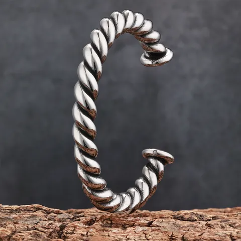 Men's Vintage Twisted Cable Bangle Bracelet Stainless Steel Retro Antique Silver Distressed Braided Cuff Bracelet Jewelry Gift