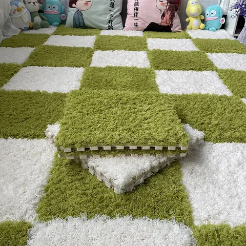 Interlocking Plush Floor Mats Square Puzzle Shaggy Carpet Tiles For Bedroom Living Room Soft Cake Velvet Foam Padding Non-Slip Decor
