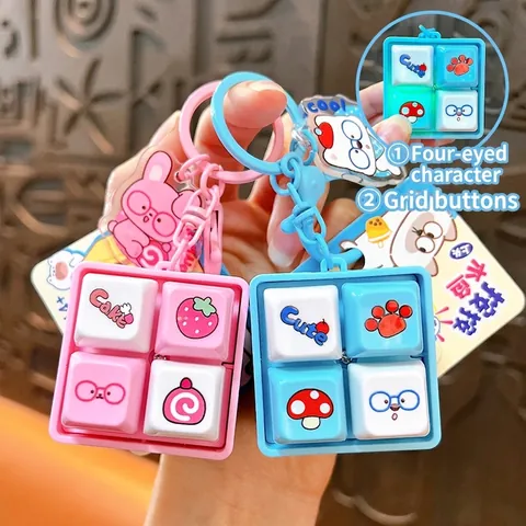 Llavero Juguete Fidget Botón de Teclado Mecánico Dibujos Animados Clicker Antiestrés Luminoso Colgante Bolso para Estudiantes Niños
