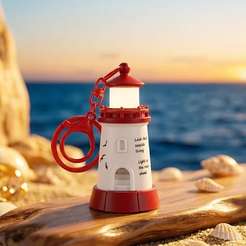 Glowing Lighthouse Keychain LED Light Ocean Style ABS Zinc Alloy Seagull Pattern Bag Pendant Car Keyring Healing Gift