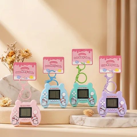Mini Consola de Juegos Tetris Portátil Llavero Retro Reproductor de Juegos Electrónico Bolsillo Forma de Gato Colgante de Mochila Regalo Para Niños Adultos
