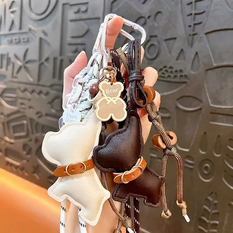 Vintage PU Leather French Bulldog Keychain Niche Design Bag Pendant Versatile Animal Key Ring Accessory Small Gift For Women Girls