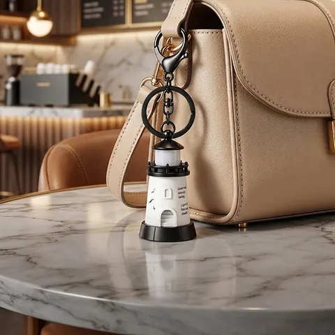 Glowing Lighthouse Keychain LED Light Ocean Style ABS Zinc Alloy Seagull Pattern Bag Pendant Car Keyring Healing Gift