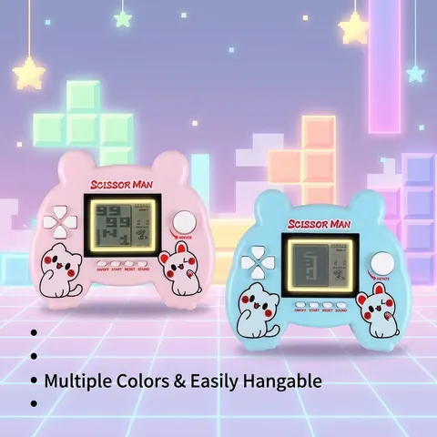 Mini Consola de Juegos Tetris Portátil Llavero Retro Reproductor de Juegos Electrónico Bolsillo Forma de Gato Colgante de Mochila Regalo Para Niños Adultos