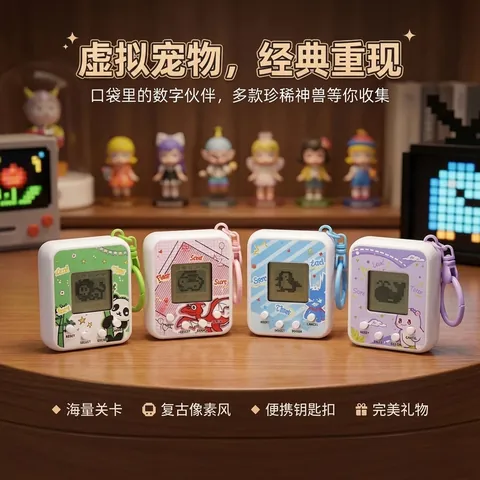 Retro Electronic Pet Machine Keychain ABS Zinc Alloy Virtual Game Console Handheld Game Pendant Backpack Charm Gift For Kids