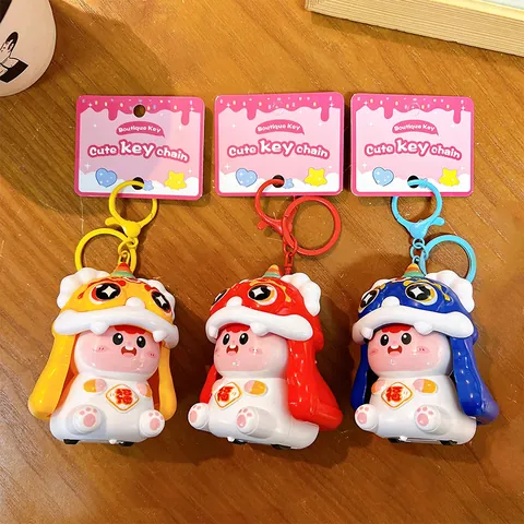 Chinese Stijl Leeuwendans Druk en Glij Sleutelhanger Schattige Cartoon Stressverlichting Tas Hanger Cadeau