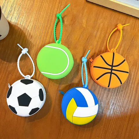 Cute Sporty Ball Style Mini Coin Purse PVC Silicone Earphone Case Keychain Pendant Basketball Soccer Tennis Volleyball Shape Bag Charm