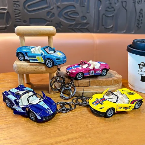 Simulation Alloy Supercar Keychain With Pull-Back Function Double Opening Doors Mini Racing Car Model Pendant For Men Women