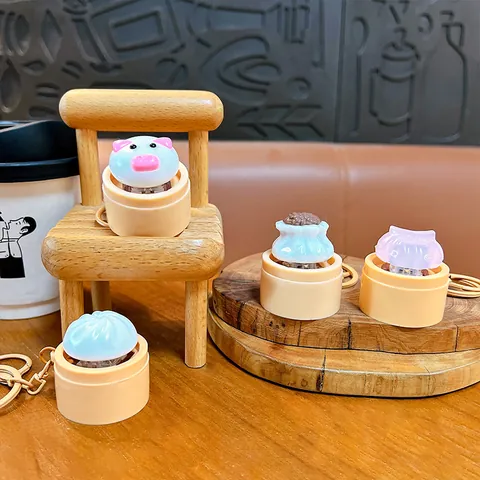Creative Luminous Button Xiaolongbao Keychain Simulation Food Fidget Stress Relief Toy Bag Charm Keyring For Kids Student Gift
