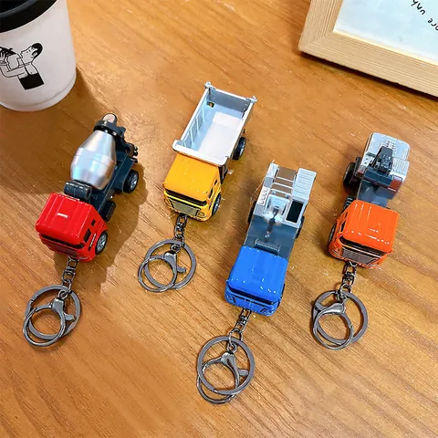 Portachiavi Veicolo da Cantiere in Lega a Carica a Molla Cartone Animato Camion Escavatore Betoniera Giocattolo per Bambini