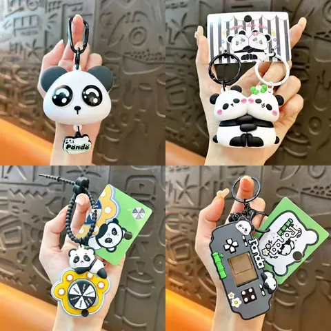 Cute Cartoon Panda Keychain Squishy PVC Bag Charm Stress Relief Panda Pendant Toy For Kids Party Favors Gift Accessory