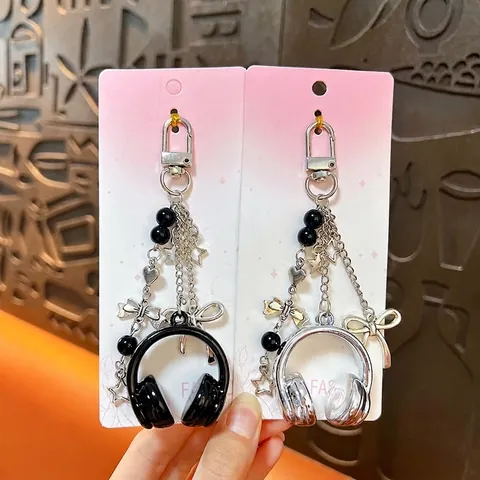 Y2K Style Music Headphone Bag Charm Keychain Sweet Cool Acrylic Alloy Bow Star Heart Pendant Phone Accessories For Women Men