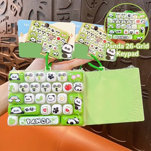 Cute Panda Mechanical Keyboard Fidget Keychain Multi-Key Stress Relief Toy Green White ABS Plastic Bag Pendant For Teens Adults