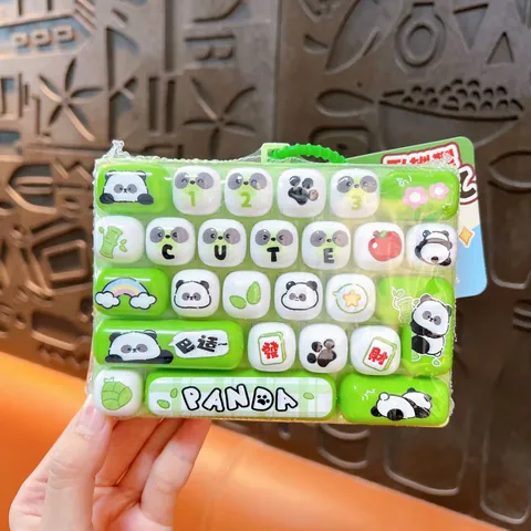 Cute Panda Mechanical Keyboard Fidget Keychain Multi-Key Stress Relief Toy Green White ABS Plastic Bag Pendant For Teens Adults