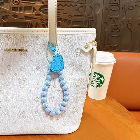 DIY Candy Color AB Rainbow Beaded Phone Charm Heart Pendant Keychain For Women Girls Fashion Bag Hanging Accessory