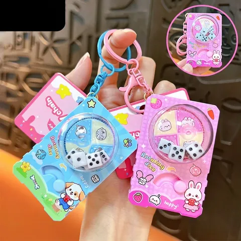 Funny Cartoon Decompression Dice Machine Keychain Rotating Mini Game Toy Bag Pendant Cute ABS Plastic Keychain Accessory For Students Gift