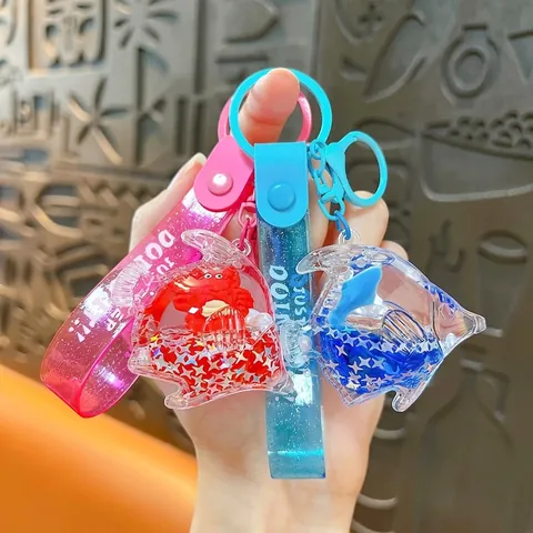 Porte-clés Requin de Mer Sables Mouvants Liquides Acrylique Transparent Rempli d'Huile Pendentif de Sac Cadeau pour Enfants Adultes