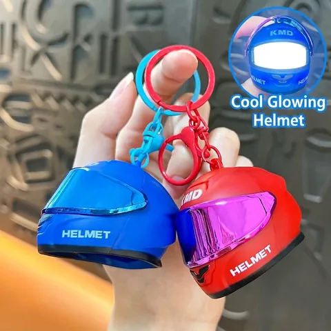 Luminous Mini Motorcycle Helmet Keychain Cool Glow ABS Plastic Helmet Bag Pendant For Backpack Motorcycle Enthusiasts Gift