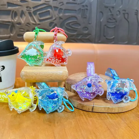 Porte-clés Requin de Mer Sables Mouvants Liquides Acrylique Transparent Rempli d'Huile Pendentif de Sac Cadeau pour Enfants Adultes