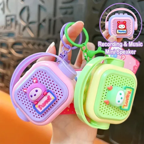 Divertido Altavoz de Música Grabable Llavero Retro Mini Forma de Radio Animal de Dibujos Animados Colgante de Bolso Juguete de Alivio del Estrés Regalo Para Niños Estudiantes