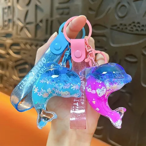 Creative Oil Injected Whale Dolphin Keychain Liquid Quicksand Bag Charm Cute Ocean Animal Pendant Gift For Friends