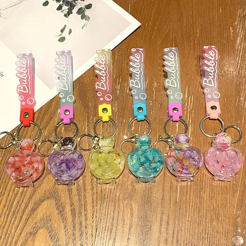 Creative Heart Shape Perfume Bottle Liquid Quicksand Keychain Clear Acrylic Drifting Bottle Pendant For Bag Student Gift