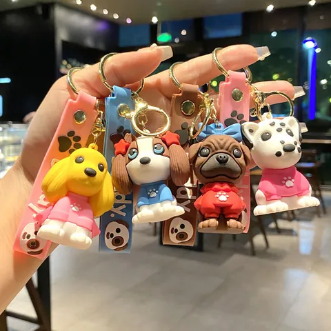 Portachiavi Cane Cartone Animato 3D Ciondolo per Borsa PVC Figurina Cinturino in Silicone con Lettere Portachiavi in Lega per Donna Bambini Regalo