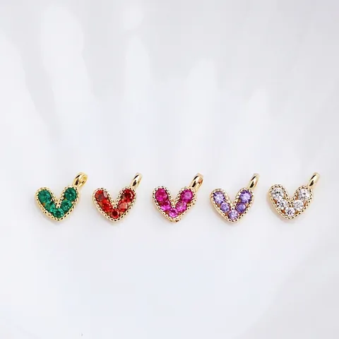 14K Vergulde Koperen Zirconia Mini Hart Hanger DIY Ketting Armband Handgemaakte Sieraden Maken Benodigdheden Accessoire