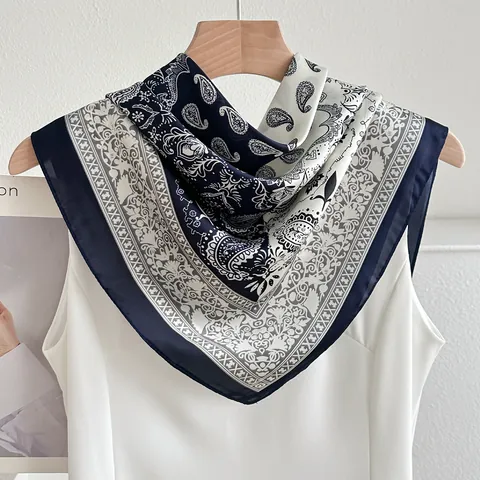 Women Elegant Paisley Print Satin Square Scarf Silk-Feeling Bandana Lightweight Neck Kerchief Fashion Accessory Hair Tie