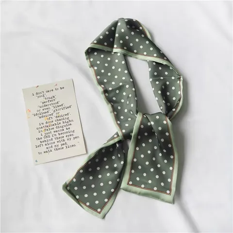 French Vintage Polyester Simulated Silk Twilly Scarf For Women Elegant Printed Neckerchief Hair Band Handbag Ribbon Accessory
